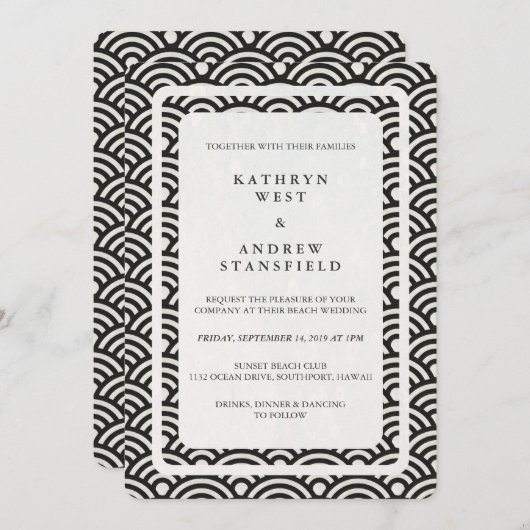 Invitation Japonais Seigaiha Vave Elégant Mariage Plage (Devant / Derrière)