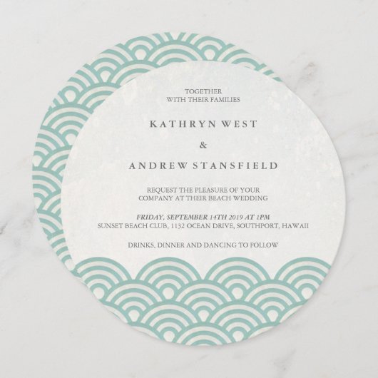 Invitation Japonais Seigaiha Vave Elégant Mariage Plage (Devant / Derrière)