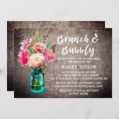 Invitation Jar de Mason rustique avec Brunch aux fleurs et mo (Devant / Derrière)