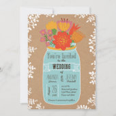 Invitation Jar de Mason rustique avec fleurs sur papier d'art (Devant)