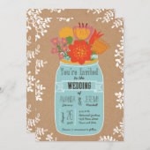 Invitation Jar de Mason rustique avec fleurs sur papier d'art (Devant / Derrière)