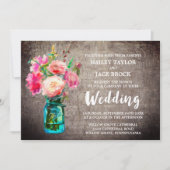 Invitation Jar de Mason rustique avec Mariage de bouquet de f (Devant)