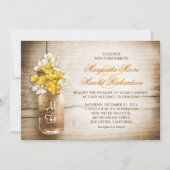 Invitation Jar Mason & fleurs jaunes blanches mariage invite (Devant)