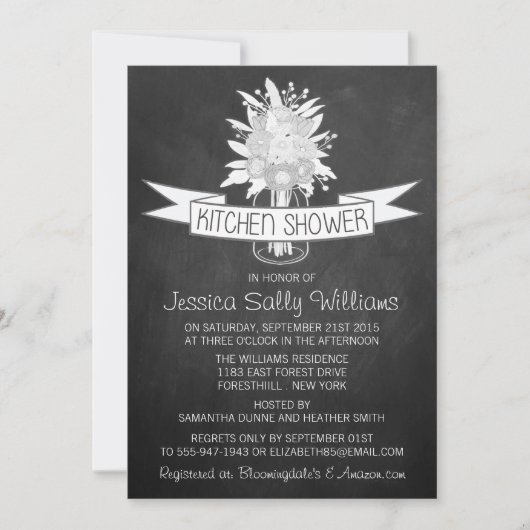 Invitation Jar Mason Floral Sur Chalkboard Kitchen Douche (Devant)