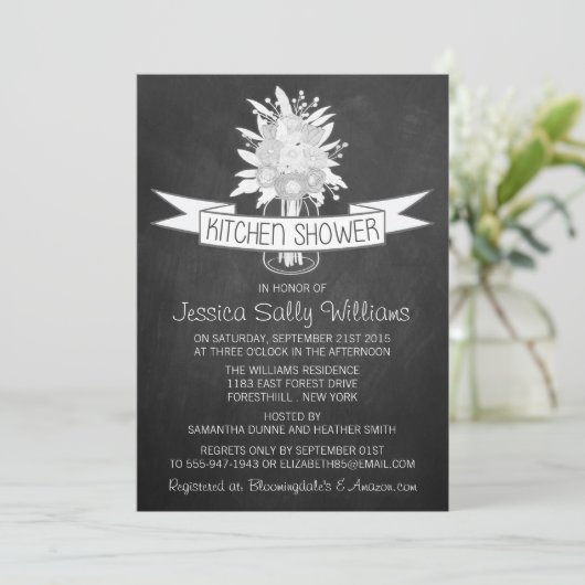 Invitation Jar Mason Floral Sur Chalkboard Kitchen Douche (Debout devant)