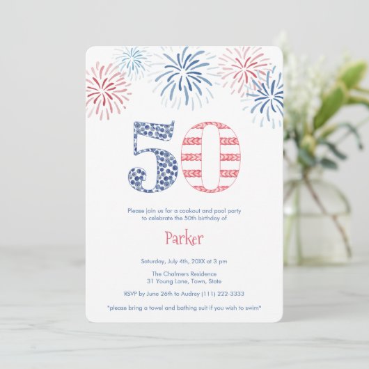 Invitation Jardin 50e anniversaire Bash : Rouge, Blanc & Bleu (Debout devant)