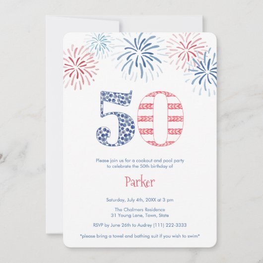 Invitation Jardin 50e anniversaire Bash : Rouge, Blanc & Bleu (Devant)