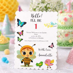 Invitation Jardin Abeille 1er Anniversaire Mignon Papillon