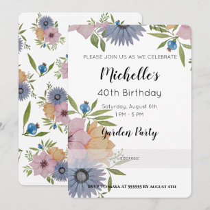 Invitation Jardin Anniversaire Fleurs d'aquarelle Invitatiati