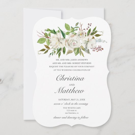 Invitation Jardin antique Fleurs blanches Mariage élégant (Devant)