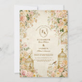 Invitation Jardin antique Roses et oiseaux (Devant)