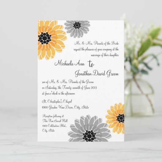 Invitation Jardin artistique Mariage jaune et gris (Debout devant)
