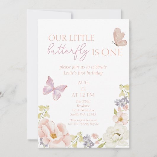 Invitation Jardin aux papillons enchanté premier anniversaire (Devant)