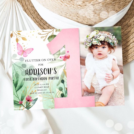 Invitation Jardin aux papillons Fleurs florales 1er premier a