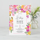 Invitation Jardin baby shower d'aquarelle fleurie vive (Debout devant)
