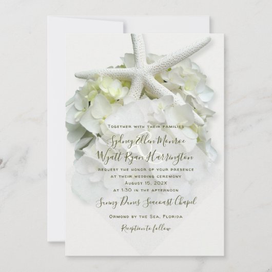 Invitation Jardin Balnéaire Poisson Blanc Hydrangea Mariage D (Devant)