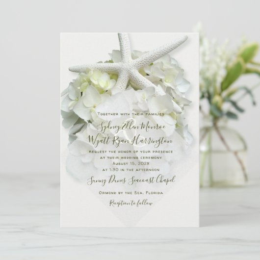 Invitation Jardin Balnéaire Poisson Blanc Hydrangea Mariage D (Debout devant)