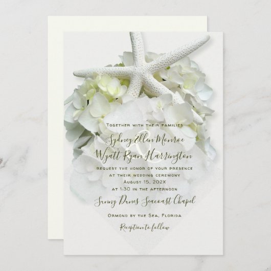 Invitation Jardin Balnéaire Poisson Blanc Hydrangea Mariage D (Devant / Derrière)