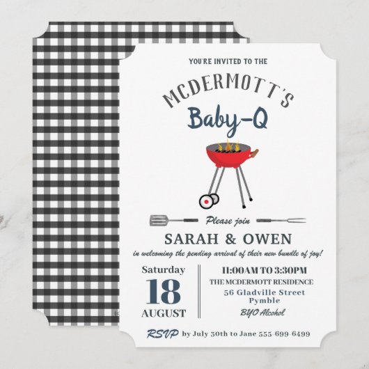 Invitation Jardin barbecue Baby shower barbecue Baby-Q  (Devant / Derrière)
