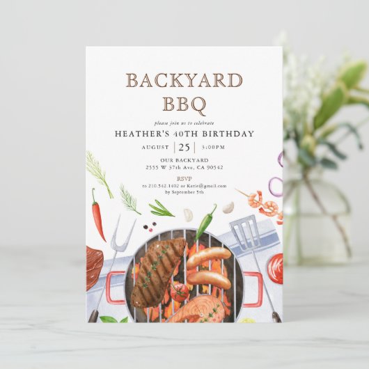 Invitation Jardin barbecue barbecue fête d'anniversaire (Debout devant)