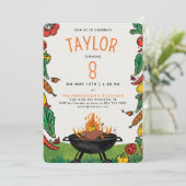 Invitation Jardin barbecue Orange Grill Enfants Fête en plein (Debout devant)