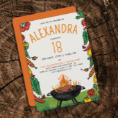 Invitation Jardin barbecue Orange Grill Enfants Fête en plein