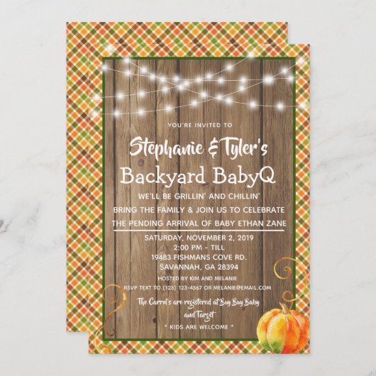 Invitation Jardin BBBQ  BBQ Rustic Fall Baby shower (Devant / Derrière)