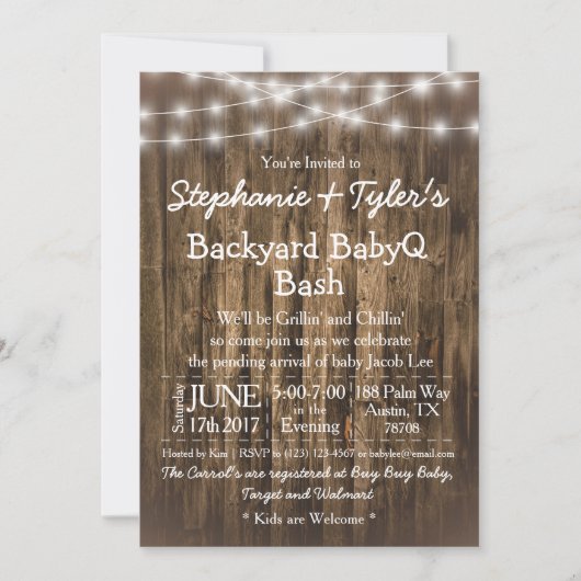 Invitation Jardin BBQ BBQ Bash Baby shower rustique bois (Devant)