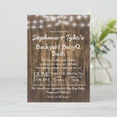 Invitation Jardin BBQ BBQ Bash Baby shower rustique bois (Debout devant)