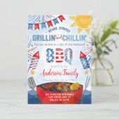 Invitation Jardin BBQ blanc rouge et bleu 4 juillet (Debout devant)