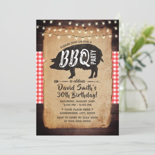 Invitation Jardin BBQ fête d'anniversaire Rustique String lum (Debout devant)