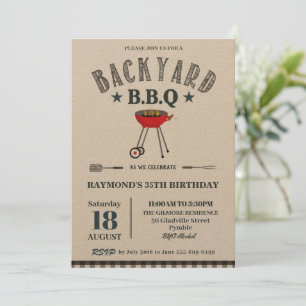 Invitation Jardin BBQ Homme Anniversaire Noir En vichy Artisa