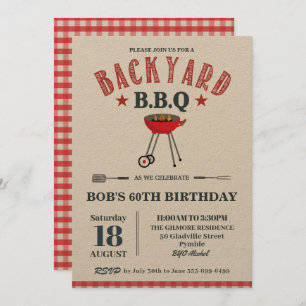 Invitation Jardin BBQ Homme Anniversaire Rouge En vichy Artis
