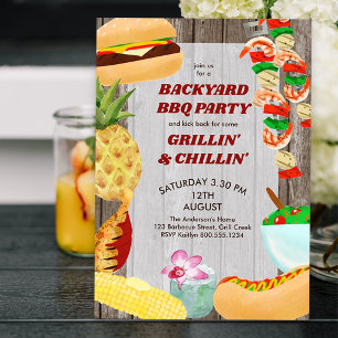 Invitation Jardin BBQ Party Chillin rustique et Grillation