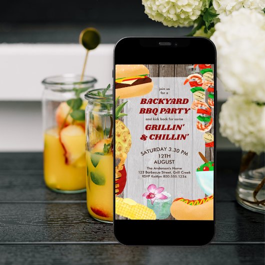 Invitation Jardin BBQ Party Chillin rustique et Grillation