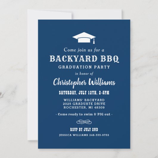 Invitation Jardin BBQ Rustic Navy Blue (Devant)