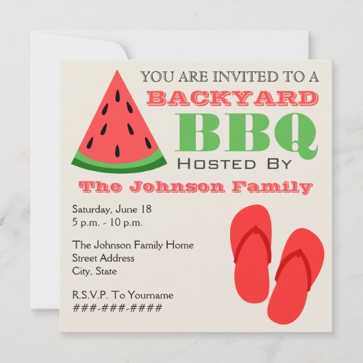 Invitation Jardin BBQ Watermelon & Flip Flops (Devant)