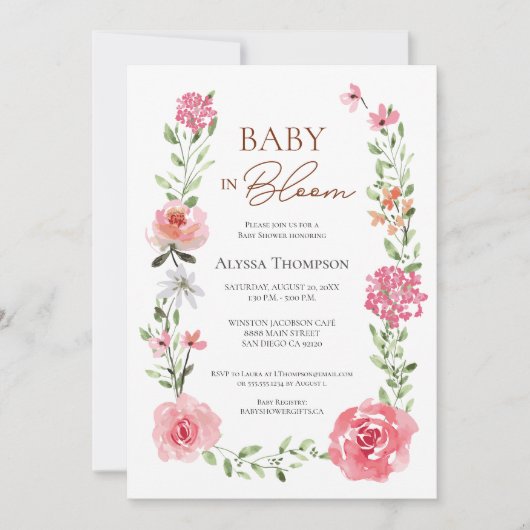 Invitation Jardin bébé dans le Baby shower en fleurs (Devant)