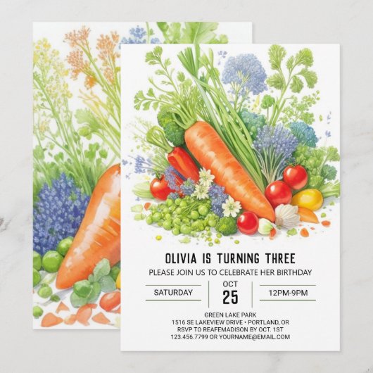 Invitation Jardin bio Fun Anniversaire (Devant / Derrière)