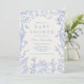 Invitation Jardin blanc bleu Chinoiserie Baby shower (Debout devant)