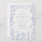 Invitation Jardin blanc bleu Chinoiserie Baby shower (Devant)