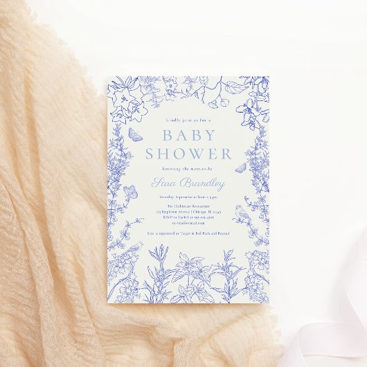 Invitation Jardin blanc bleu Chinoiserie Baby shower