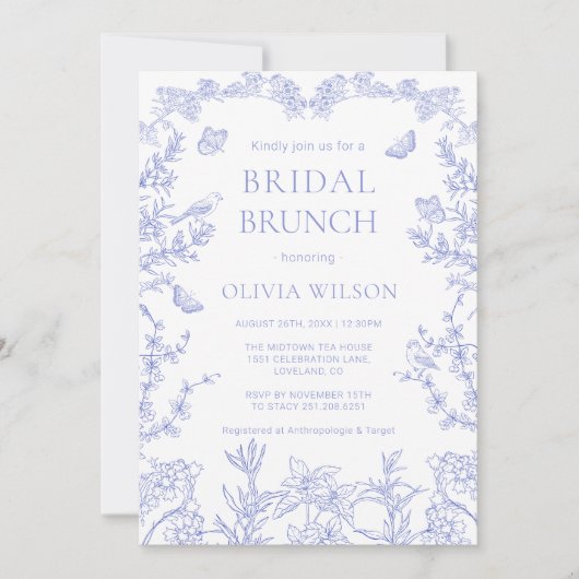 Invitation Jardin blanc bleu Chinoiserie Bridal Brunch (Devant)