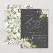 Invitation Jardin Blanc Floral Aquarelle Fête des mariées noi (Devant / Derrière)