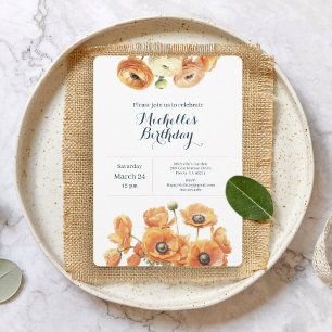 Invitation Jardin blanc orange rustique Fête d'anniversaire