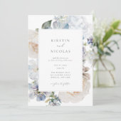 Invitation Jardin bleu Dusty Mariage Floral (Debout devant)