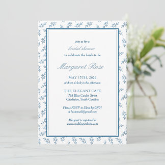 Invitation Jardin bleu intemporel Elegant Fête des mariées cl