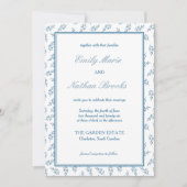 Invitation Jardin Bleu intemporel Élégant Vieux Mariage d'arg (Devant)