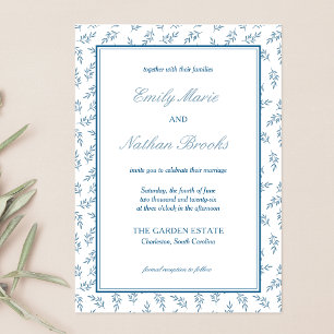 Invitation Jardin Bleu intemporel Élégant Vieux Mariage d'arg