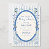 Invitation Jardin Bleu rayé Baby shower de couronne Whimsical (Devant)